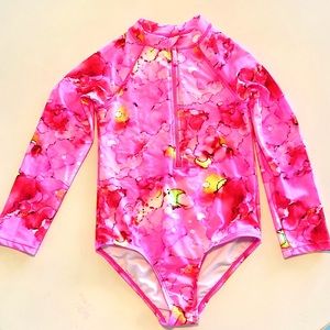 Limited Too Girls' SIZE 10/12 Rash Guard UPF 50+ One-Piece Long Sleeve Swimsuit